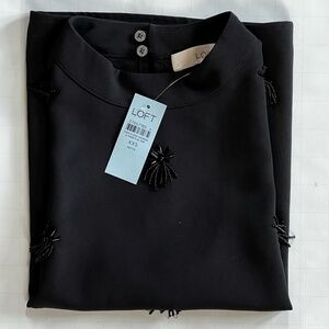 LOFT Fringe Beaded Sleeveless Mock Neck Top – Black – Size XXS Petite